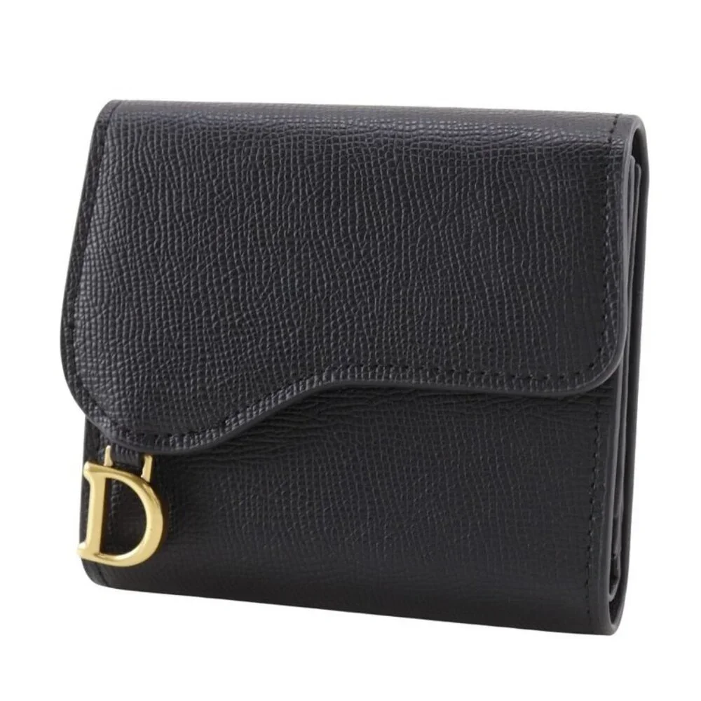 Dior Compact Wallet Calf Black Trifold Wallet